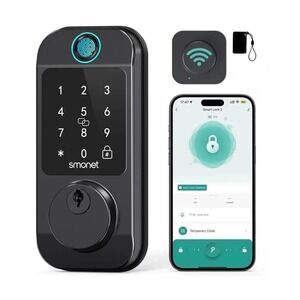 SMONET WiFi Smart Door Lock with Fingerprint Keyless Digital Deadbolt APP Black